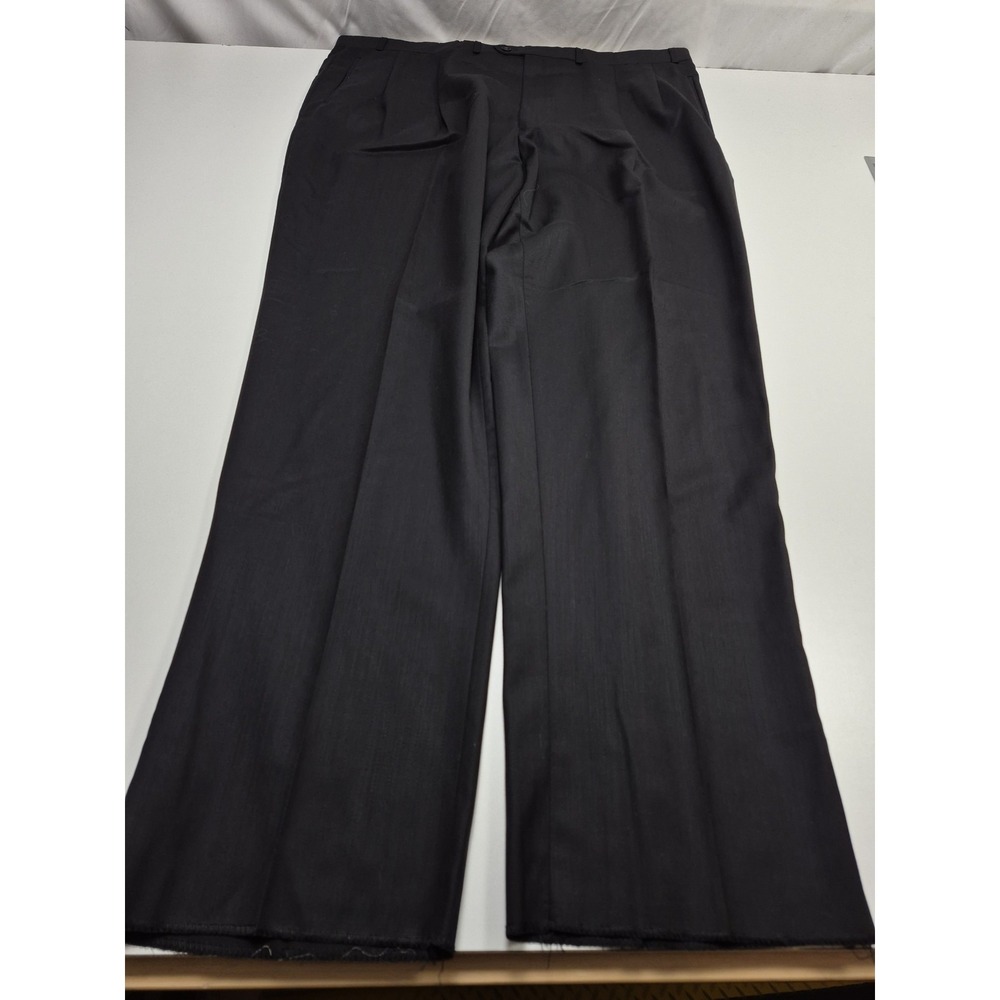 Carlo Mandrone Dress Pants Mens 46x36 Black Wool Pleated Straight Unhemmed NWT